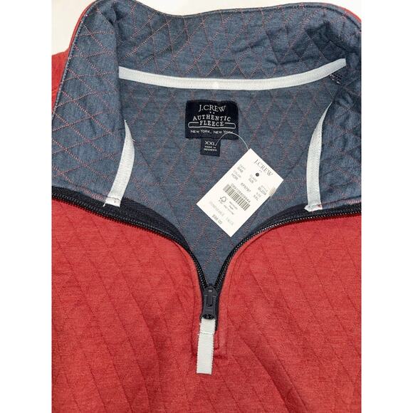 J Crew Quilted Authentic Fleece Red Quarter Zip Front 2XL NWT - Picture 5 of 8